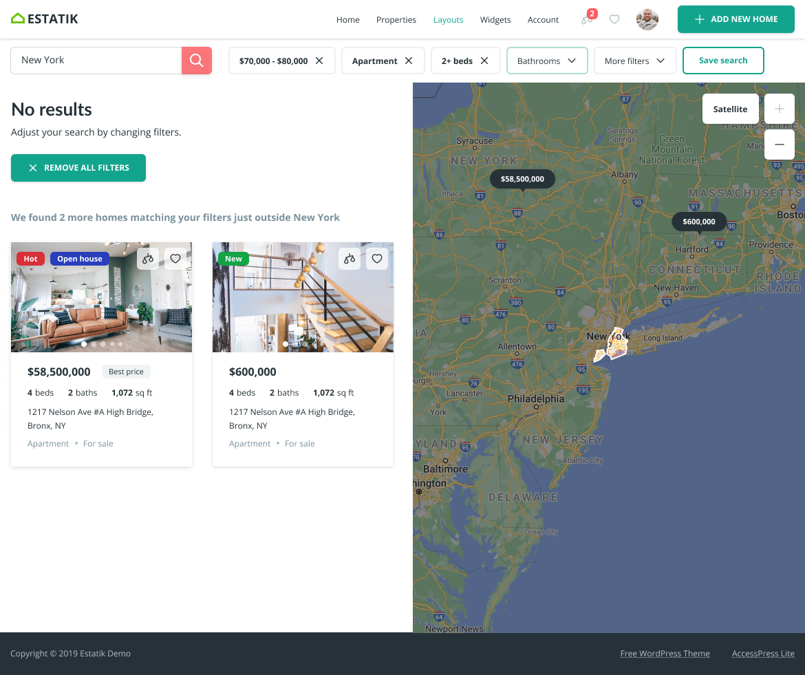 Map view — no results state