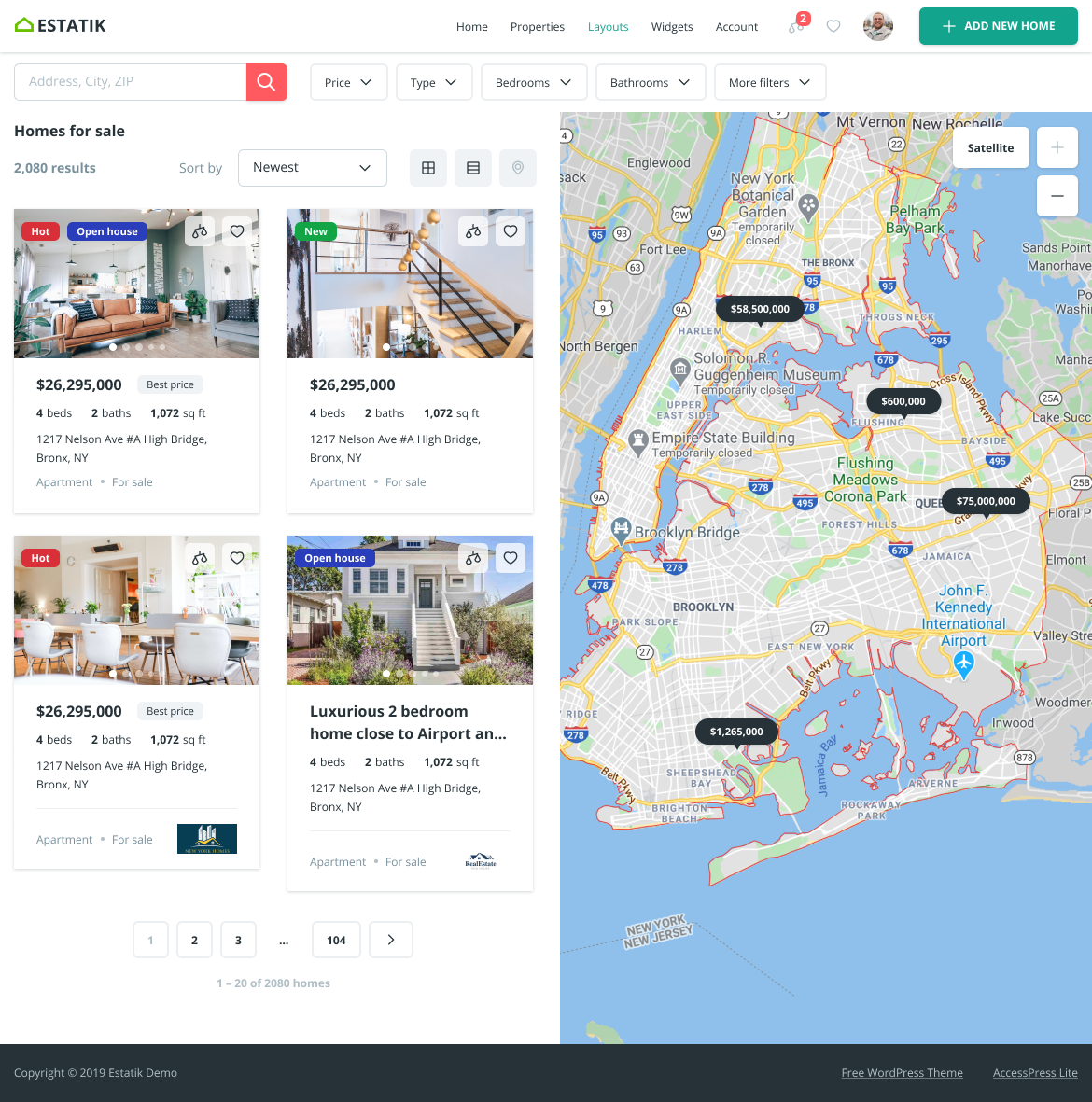 Map search — grid view with results