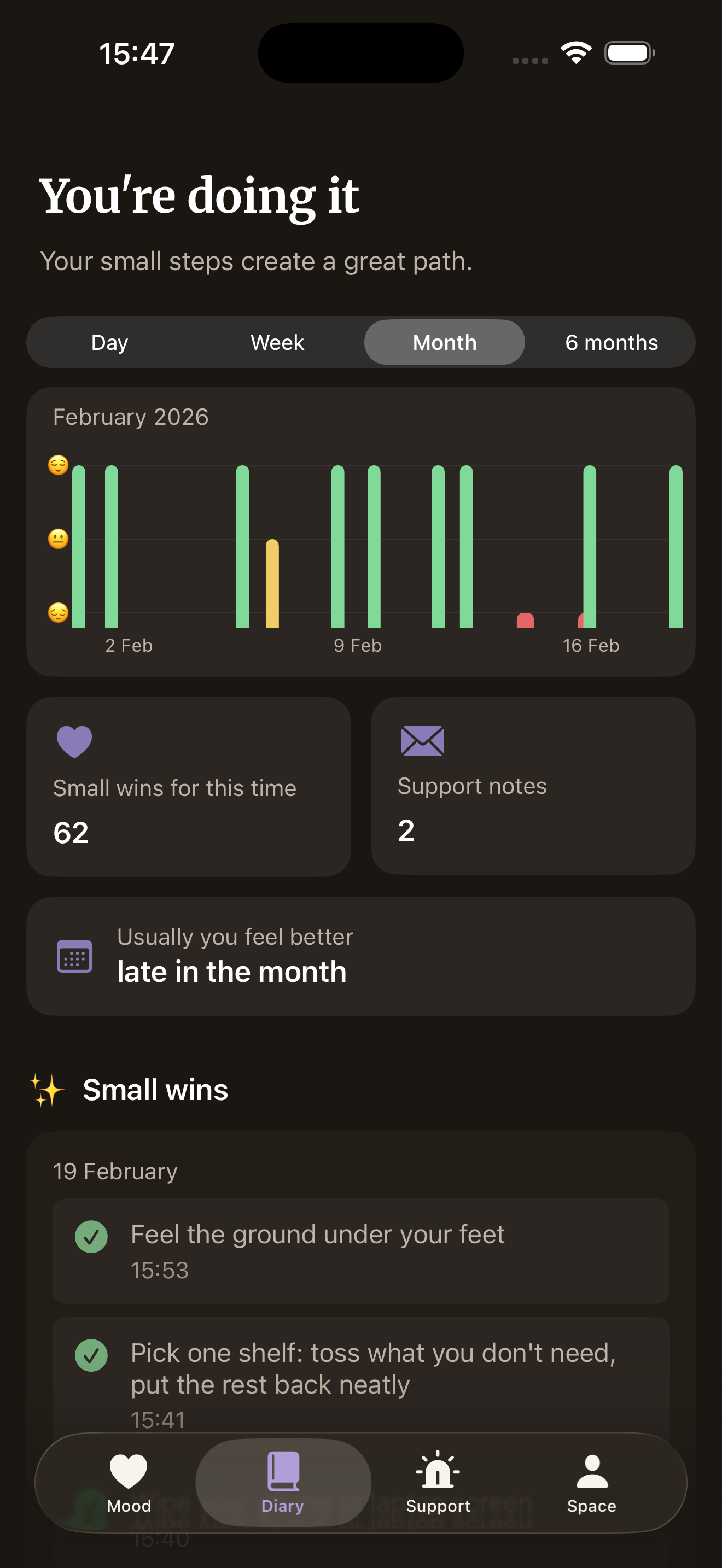 Journal — dark theme